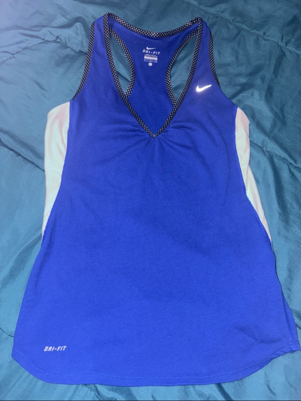 Nike Blue and White Dri-FIT V-Neck Racerback Tank - Small